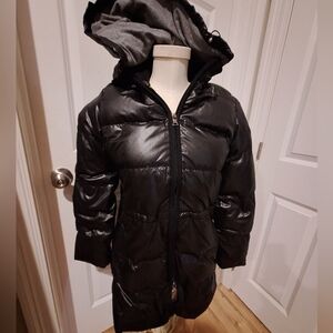 Banana Republic‎ Down Fill Longer Black Puffer Quilted Jacket Hood Lined Sz Sm